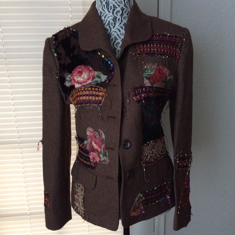 Jacket  Floral Brown Upcycled  Handmade Sz 6